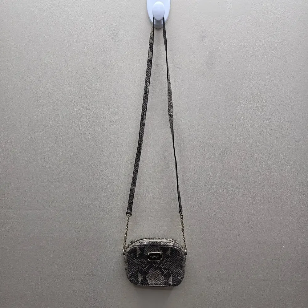 Michael Kors Snake/Python Print Leather Small Crossbody Purse Chain Detail Gray